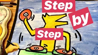 Keith Haring EASY Step by Step Art PROJECT -  DJ Dog for kids #keithharing #mrschuettesart