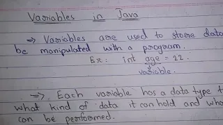 Variables in Java Local variable Instance Variable Static Variable