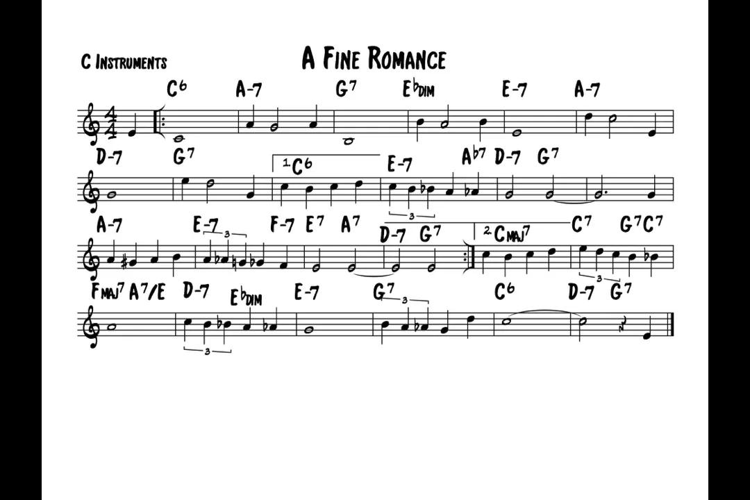 A fine romance - Play along - C version