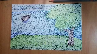 كيفية رسم منظر طبيعي بالتنقيط بطريقة سهلة وبسيطة مع الخطوات بقلم الماركر 