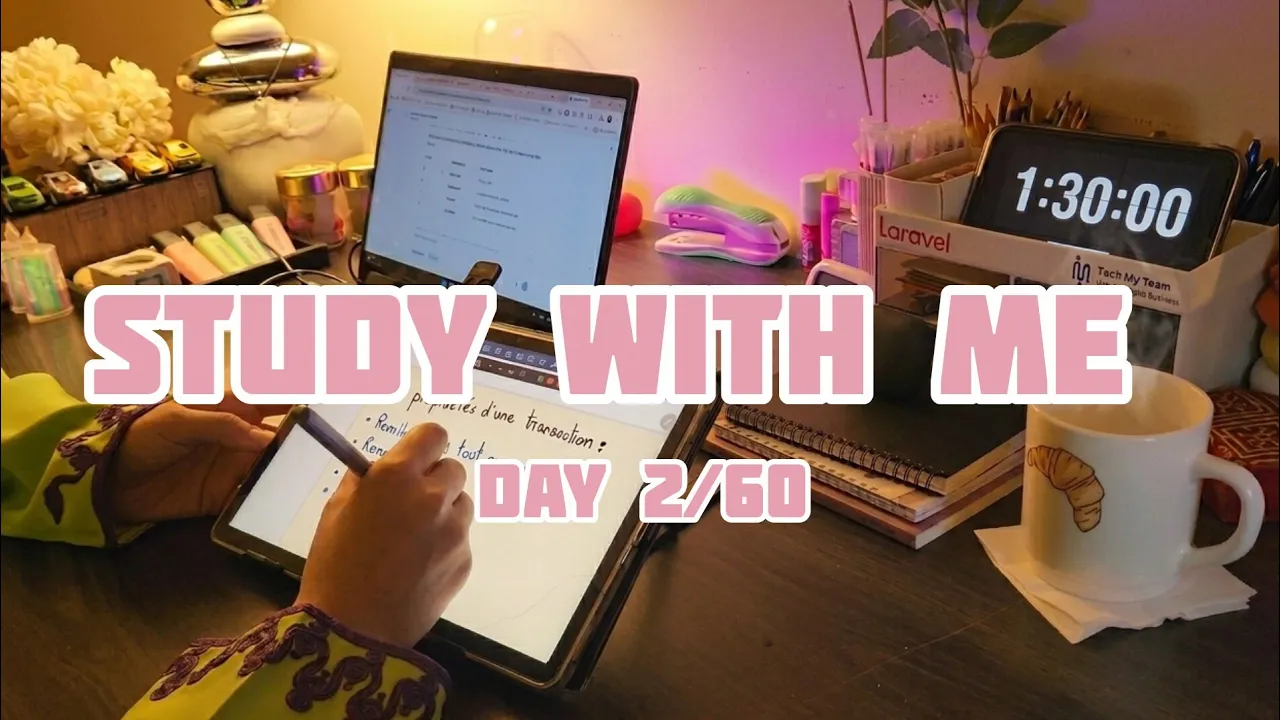 Day 2/60 | Study With Me | 1.5H Deep Focus with Quran Recitation | جلسة دراسة هادئة مع تلاوة القرآن