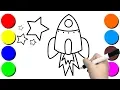 How to Draw a Rocket Coloring Pages for Kids step by step Learn Colors for children