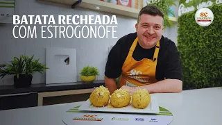 Aprenda a fazer uma deliciosa batata recheada com estrogonofe de carne (SC Saudável)