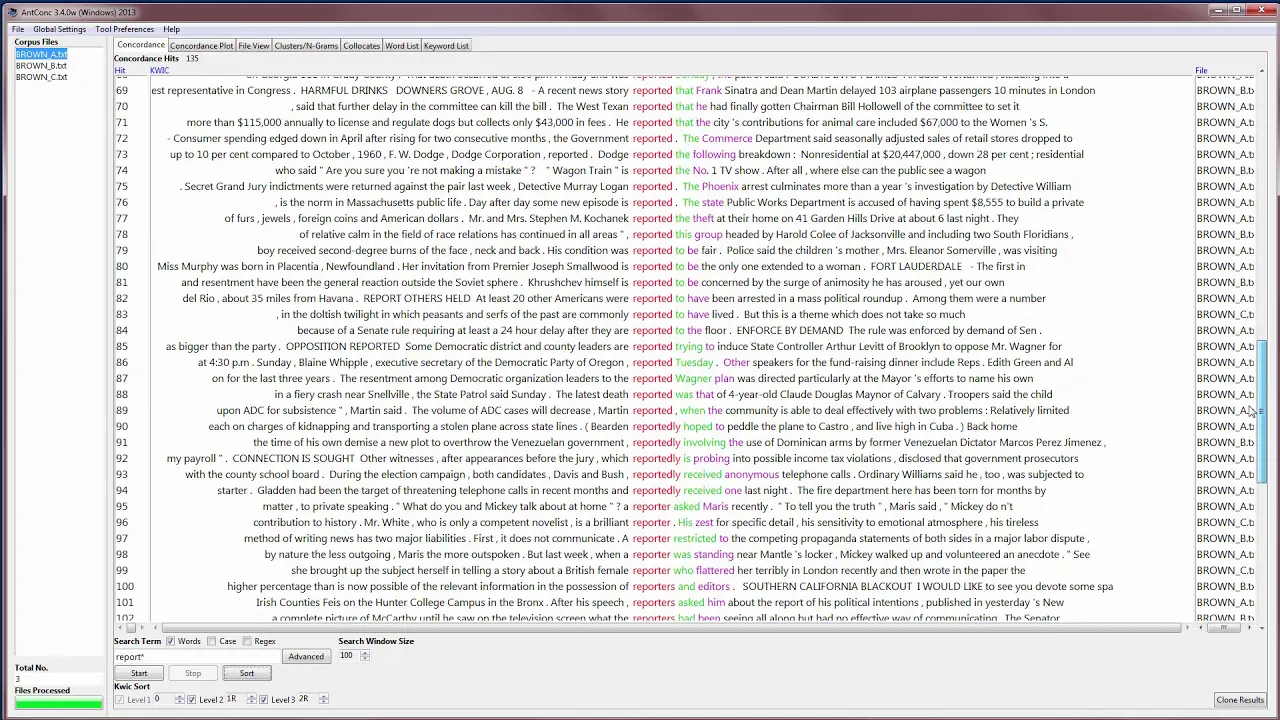 AntConc 3.4.0 Tutorial 2: Concordance Tool - Basic Features (HQ)