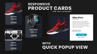 Responsive Product Cards With Quick Popup View - Using HTML CSS Javascript