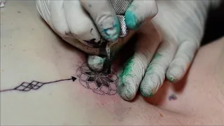 Sternum Under boob tattoo Dotwork design Green ornament by Esha Varpe
