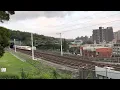 Short distance from Taiwan High Speed Rail THSR trains passing by at