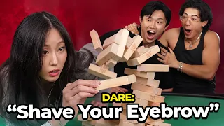 The Cast of "House of Feelings" Play Giant Dare Jenga