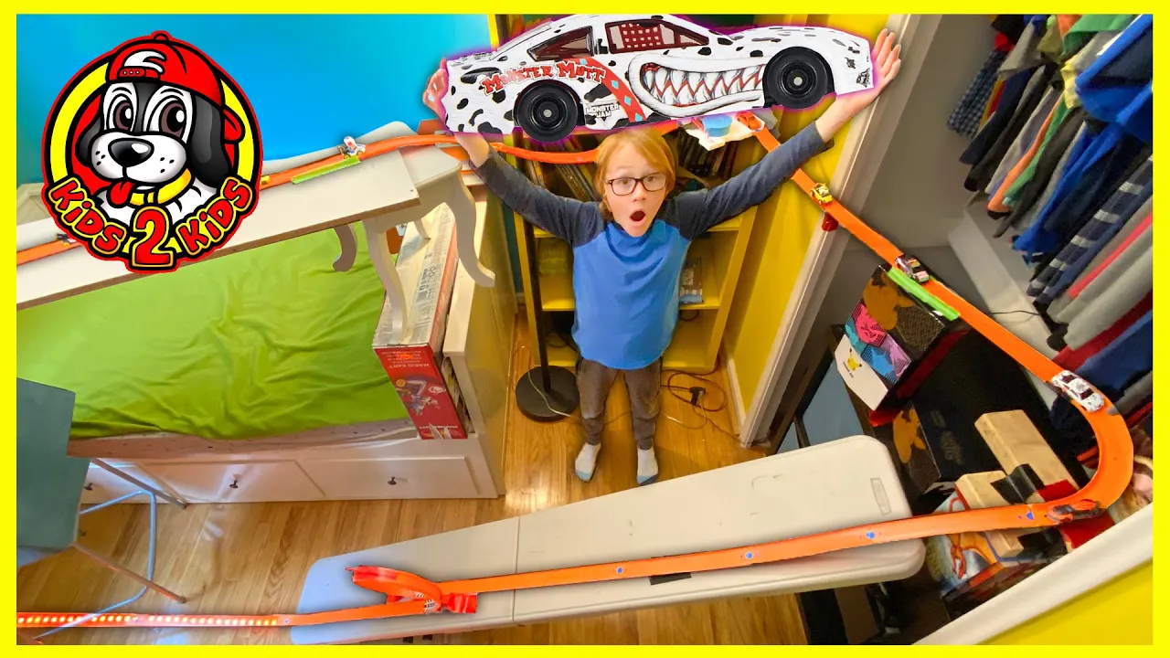 Monster Jam RACE CAR Vs Hot Wheels ALL STARS - LONGEST Mario Kart Race ALL AROUND MY ROOM!