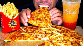 ASMR | LITTLE CAESARS CHEESE PIZZA | MCDONALD'S FRENCH FRIES HI-C ORANGE DRINK | MUKBANG NO TALKING