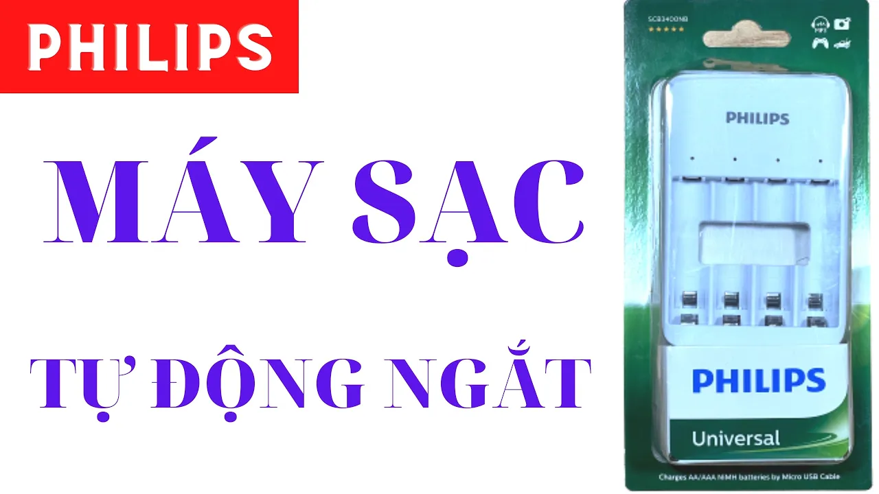 Máy sạc pin tự động ngắt Philips, 4 rãnh sạc độc lập
