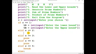 Menu driven program on Prime Nos - 1 Part 3 of 4
