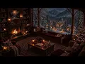 Enchanting Snowfall | Winter Jazz, Mountain Village Views & Glowing Fireplace for Cozy Winter Night