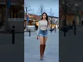 Lagu ✨ Street Chic 2025 | 🤎 Beige Top, Denim Mini Skirt \u0026 Brown Knee Boots 👢 | Trendy Fashion OOTD #ootd