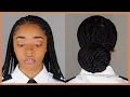 HOW TO GET BOX BRAIDS INTO A NEAT LOW BUN BUTT LENGTH KNOTLESS BRAIDS