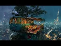 Lofi Zen - Calm Beats from a Trailer Balcony Above Neon City For Study Sleep or Relaxation 4K