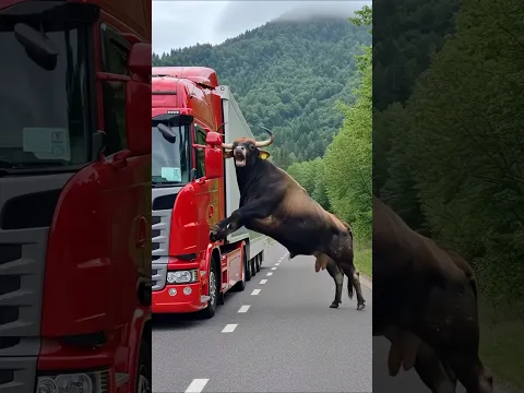Bull intercepts truck before doom strikes #animals #rescue #bull