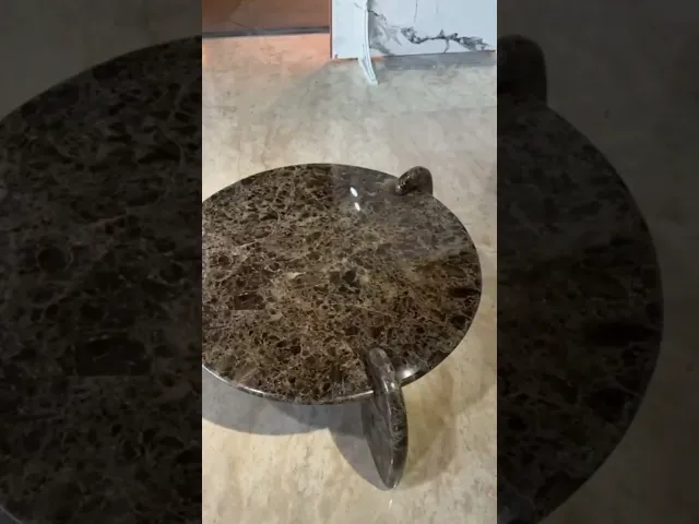 Marble Coffee Table Dark Emperador Eclipse Round 3 Legged