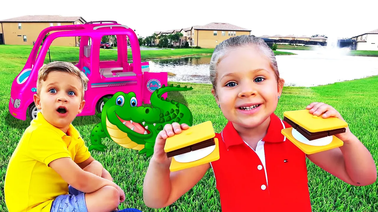 Diana and Roma - Amazing Camping adventure with Barbie car