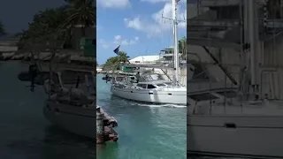 Helming Through a Tight Space on a Sailboat #shorts