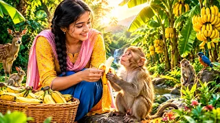 🐒🍌 बंदर और केले का जादुई बगीचा | लड़की और बंदर की दिल छू लेने वाली कहानी | Emotional story 🌳❤