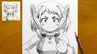 How To Draw Ochaco Uraraka From My Hero Academia | Uravity Hero Suit Pencil Portrait Sketch