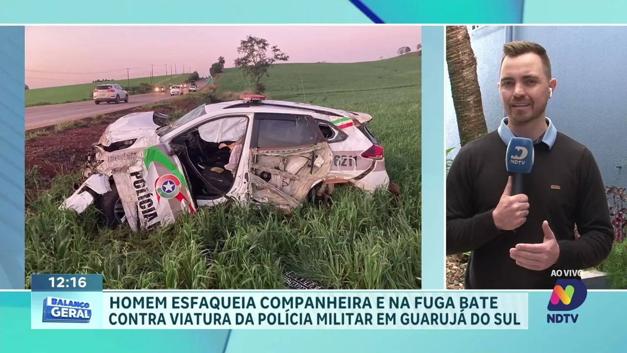 Após esfaquear companheira, homem causa grave acidente com viatura policial