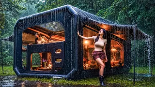 ☔ CAMPING IN THE RAIN WITH A LUXURY TWO-STORY INFLATABLE TENT
