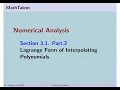 MathTalent Numerical Analysis Sec 3 1 Part 2 Lagrange Form of Interpolating Polynomials