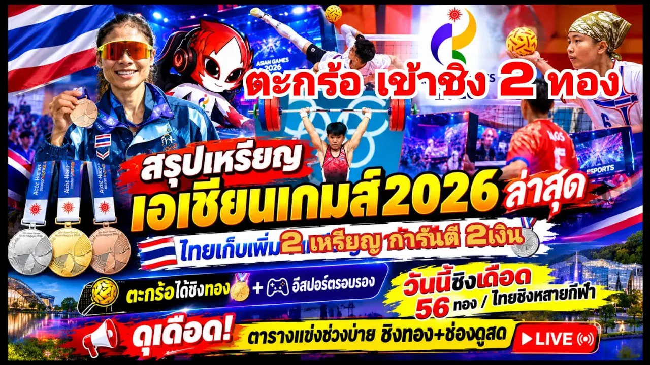 ไทยเก็บเพิ่ม2ทองแดง/เข้าชิง2ทอง #สรุปเหรียญเอเชียนเกมส์24กย ผลแข่งไทย ตารางแข่งบ่าย-ค่ำ ดูสดกรีฑา