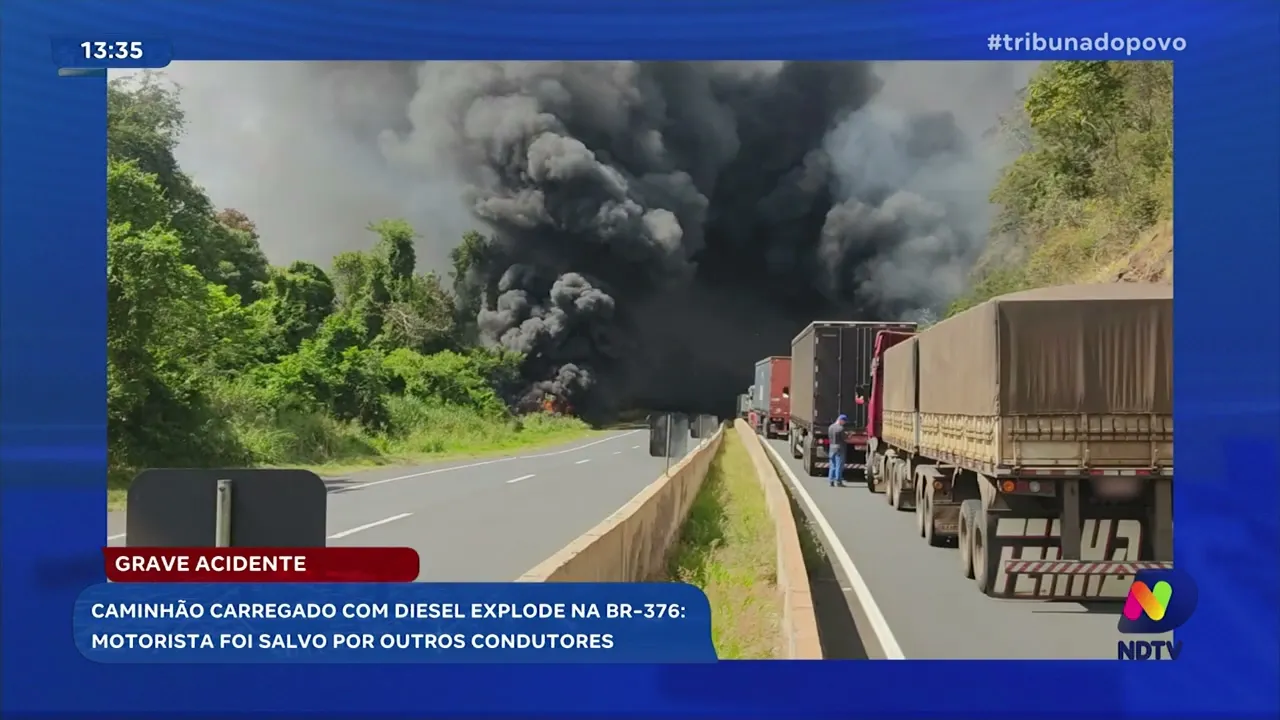 Acidente e explosão: BR-376 bloqueada após incidente comcaminhão de diesel