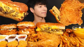 ASMR MUKBANG BURGER & FRIED CHICKEN & CHEESE STEAK SANDWICH & SPICY NOODLES! MUKBANG COMPILATION