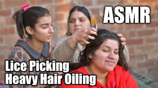asmr multiple ladies head lice and nit picking heavy hair oiling free stock footage