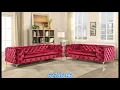 Acme 52795-96 2 pc Everly quinn geter adam red velvet fabric with overall tufting sofa and love seat