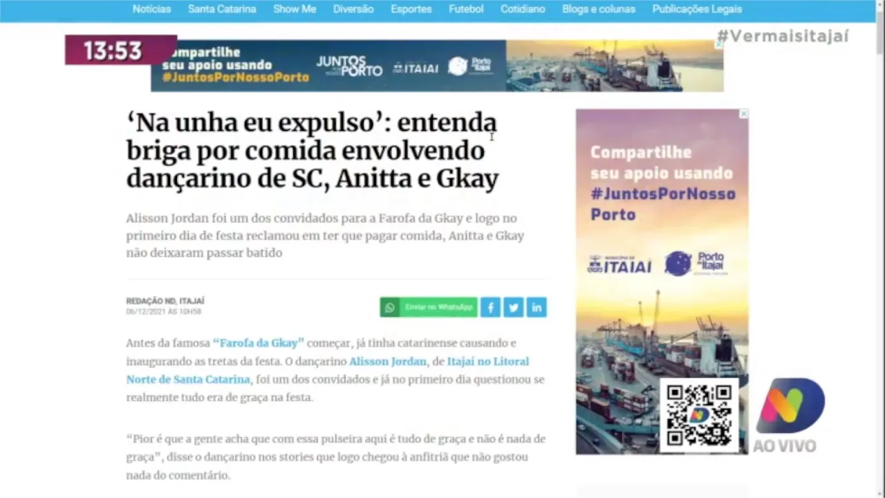 Deu rolo com o dançarino aqui de Itajaí Alisson Jordan