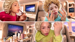 WE DID OUR MAKEUP ON A FIRST CLASS FLIGHT!