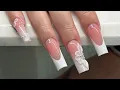 Long Ombre and French 3D Flower Acrylic Nails