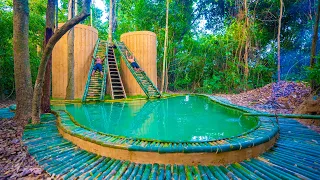We Built Two Giant Clay Water Towers Bamboo Slide Swimming Pool House in Deep Jungle 🌴💦