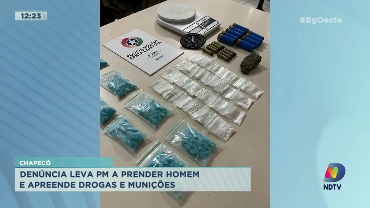 Denúncia leva PM a prender homem e apreende drogas e munições em Chapecó