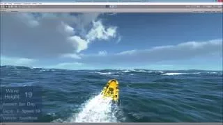 High wave physics ocean with speedboat submarine and vehicles