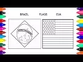 FLAG NATIONAL BRAZIL AND USA COLORING PAGES FOR KIDS LEARN COLORS WITH FLAGS COLORING PAGES