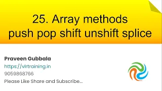 Array Methods push pop shift unshift splice JavaScript Foundation s in Telugu Vide