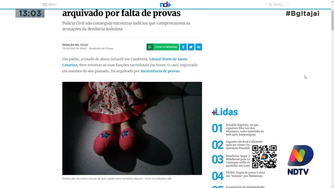 Investigação de padre suspeito de abuso infantil em Camboriú é arquivado