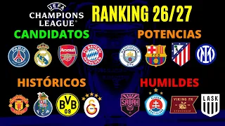 RANKING CHAMPIONS LEAGUE 26/27: del MÁS DÉBIL al FAVORITO para ganar la Copa