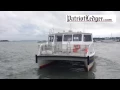 The ferry Valkyrie starts the 9 05 AM trip from Squantum Quincy to Boston