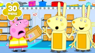 Peppa Pig é PARADA pelas Miss Rabbits ROBÔS! 🤖📦 | Entrega no Armazém | Contos da Peppa