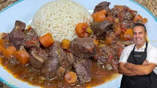 Estofado de ternera con verduras y champiñones