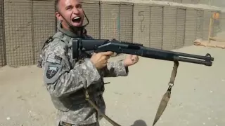 Sailor rocking a semi-automatic Benelli M4 tactical shotgun in Afghanistan
