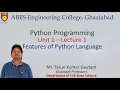 UNIT1 - Lecture 1 Features of Python Language