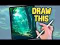 PROCREATE Landscape DRAWING Tutorial in Easy STEPS - Woodland Sun Rays